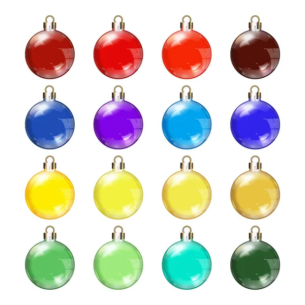 Conjunto de bolas de Natal brilhante no fundo branco. Ilustração vetorial . — Vetor de Stock