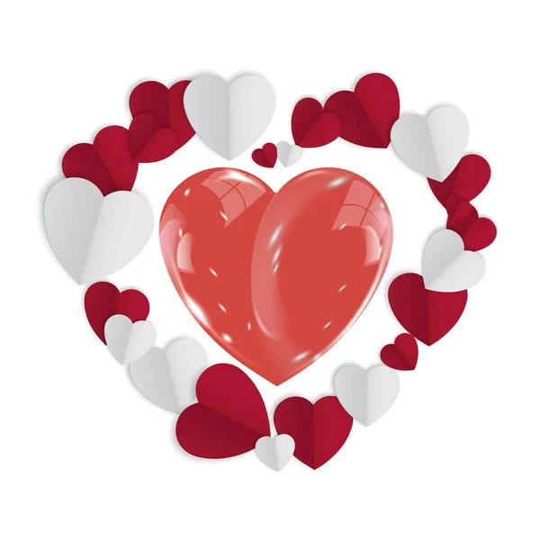 Slavnostní Prapor Valentýna Krásné Srdce Papírových Srdcích Pro Blahopřání Titulky — Stockový vektor