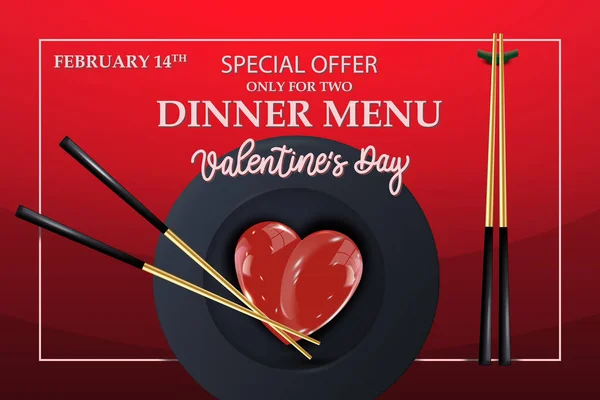 Valentine Day Menu Design Golden Sushi Sticks Red Background Romance — стоковый вектор
