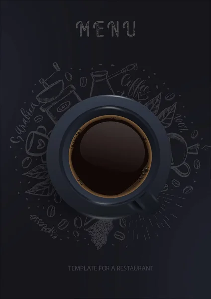 Restaurant Menu Black Coffee Cup Black Background Coffee Silhouettes Fashionable — Stockvektor