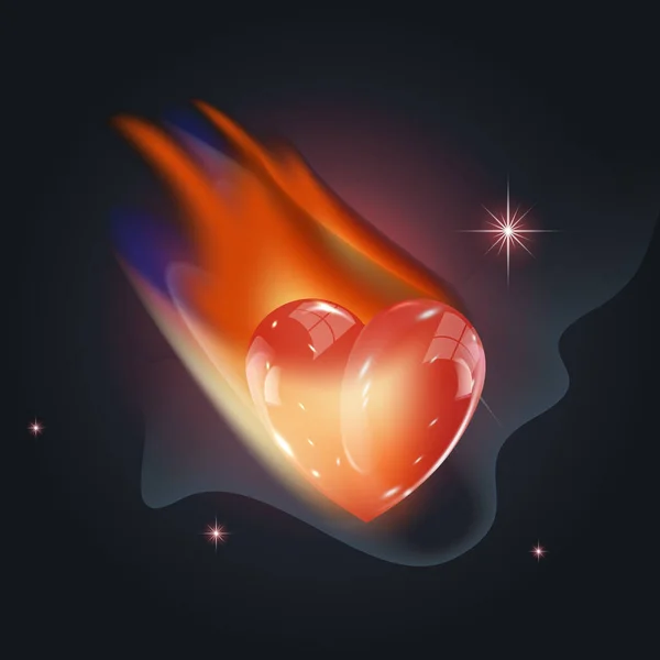 Hjertet Brænder Stjernehimlen Vektor Illustration Kærlighed – Stock-vektor