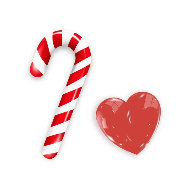 Lollipop Shape Cane Heart Hand Drawn Illustration Valentine Day Vector —  Vetores de Stock