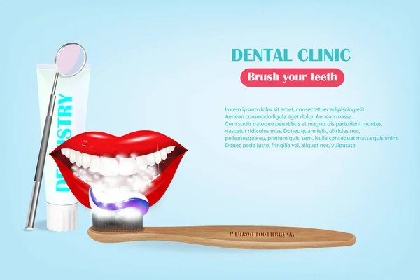 Banner Dental Con Iconos Aislados Ilustración Vectorial Odontología Ortodoncia Dientes — Vector de stock