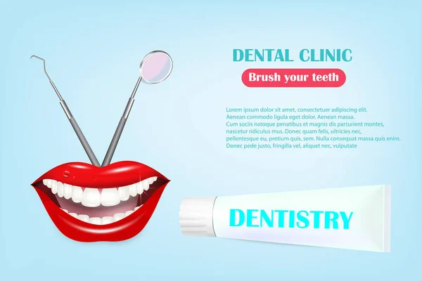 Banner Dentale Con Icone Isolate Illustrazione Vettoriale Odontoiatria Ortodonzia Denti — Vettoriale Stock