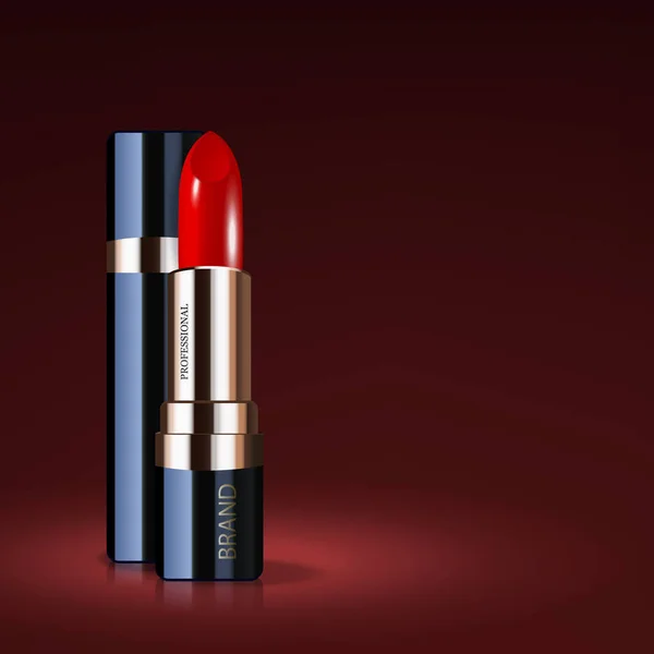 Tata Letak Lipstik Merah Tertutup Dan Terbuka Desain Kemasan Kosmetik Stok Vektor