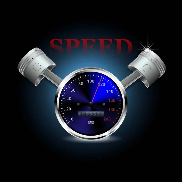 Realistic 3D vector, racing background, speedometer and pistons. — Stock Vector