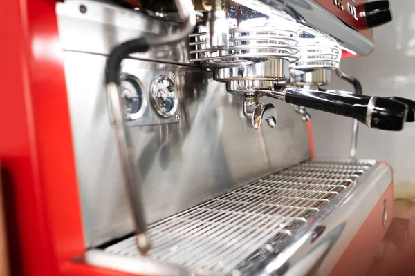 Side View Shiny Gleaming Red Professional Coffee Pot Coffee Shop — Stock Photo, Image