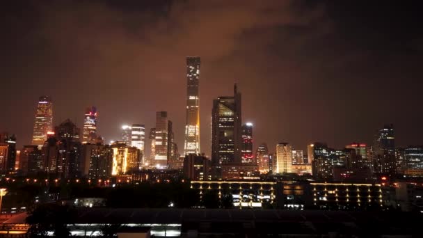 Вечер Центре Пекина Центрального Делового Района Timelapse Временной Интервал Финансового — стоковое видео