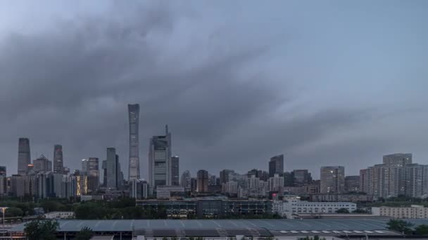 Downtown Beijing Time Lapse Day Night Transition Panning Left Chinês — Vídeo de Stock