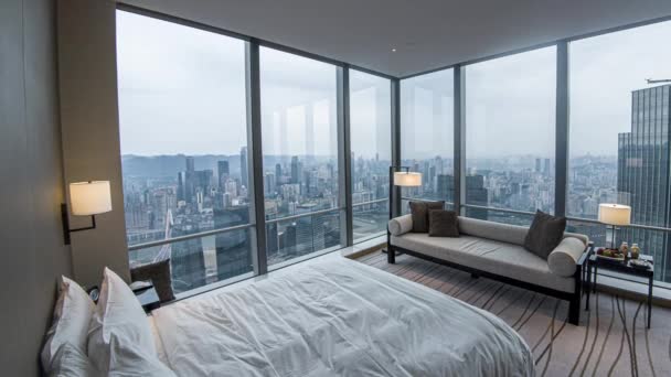 Kiváló Hotelszoba Egy Nagy Kínai Városban Csillagos Luxus Lakosztály Toronyházban — Stock videók