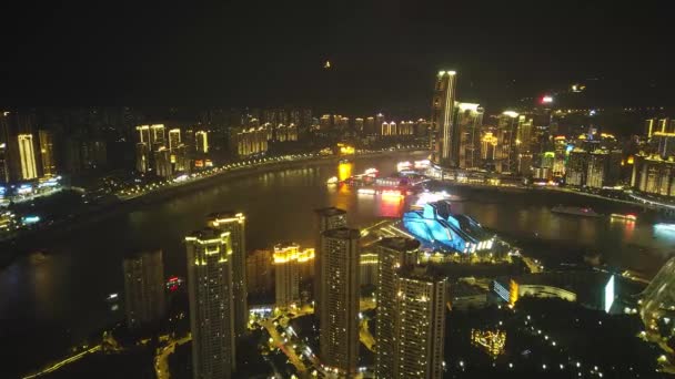 Chongqing Éjszakai Városkép Időzóna Mozgó Idő Sötétedése Forgalmas Kínai Városban — Stock videók