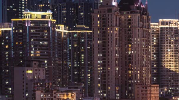 Zbliżenie Dzień Nocy Timelapse Mieszkania Wysoki Wznosi Się Guangzhou Czas — Wideo stockowe