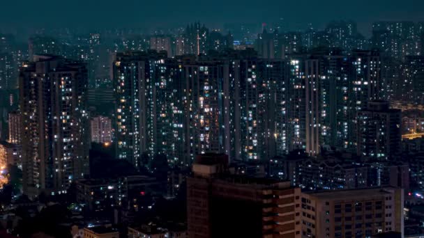Nacht Stadtwohnungen Zeitraffer Schleife Chinesische Großstadt Mit Lichtern Die Mitternacht — Stockvideo