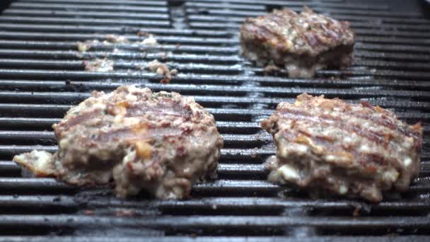 Hambúrgueres Cozinhados Carne Chique Sendo Removidos Churrasco Cozinhar Hambúrgueres Carne — Vídeo de Stock