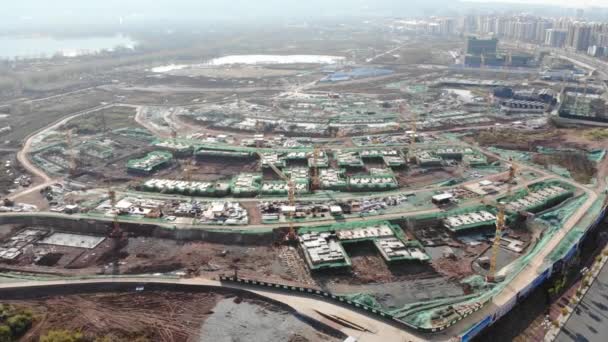 Flying Massive Chinese Residential Apartment Construction Site Drone Aerial View — Video Stock