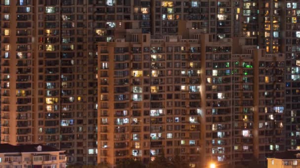Primer Plano Transición Del Día Noche Muchos Edificios Shanghai Timelapse — Vídeos de Stock