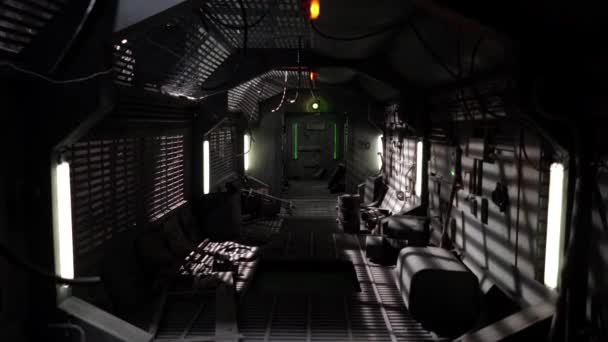 Industrial Interior Hallway Sci Spaceship Film Set Moving Realistic Run — Stock Video