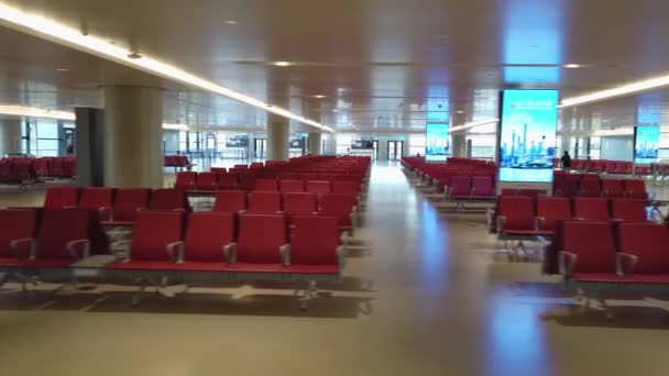Empty Airport Waiting Area Gate Beijing Airport Asian Airport People — стокове відео
