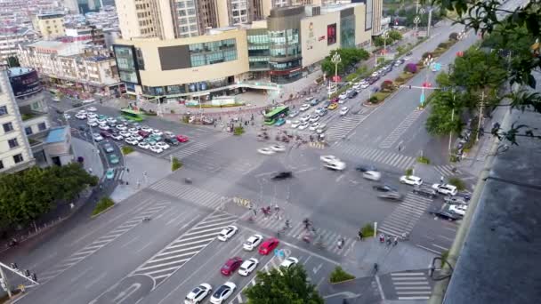Tilt Shit Busy Intersection High Angle View China Double Left — Wideo stockowe