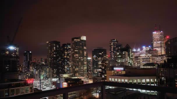 Нічний Таймляпс Центру Торонто Вежі Проминув Час Фінансового Району Канаді — стокове відео