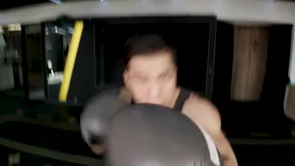 Boxeador Asiático Pov Sparring Match Entrenamiento Boxeo Primera Persona Con — Vídeos de Stock
