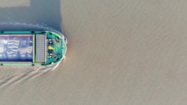Large Cargo Ship Passing Drone Shot Aerial Top Massive Ship — Videoclip de stoc