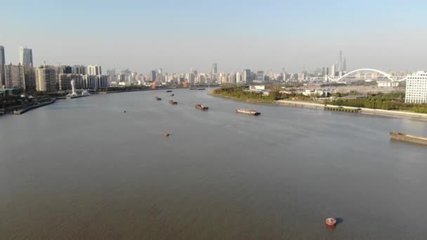 Barges Navi Sul Fiume Huangpu Nel Centro Shanghai Corsia Navigazione — Video Stock