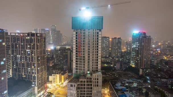 Building Construction Time Lapse Night Day Night Transition Timelapse Crane — Stock Video
