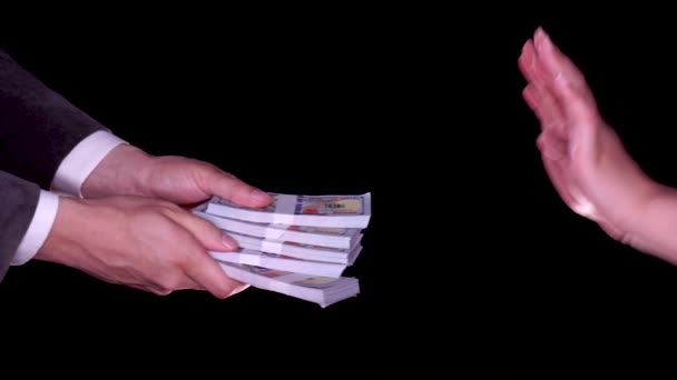 Man Attempting Bribe Someone Stack Money Used Lobbying Interests Big — Stock Video