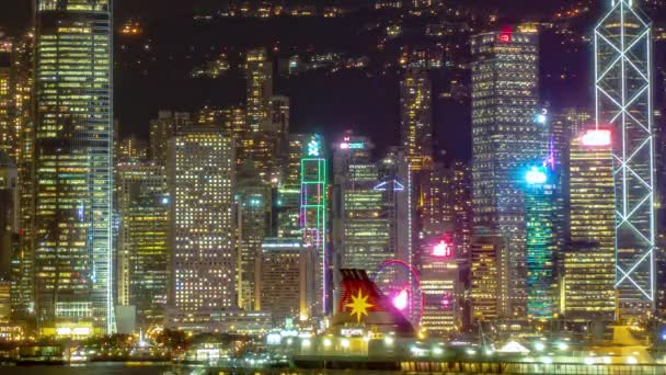 Dag Till Natt Övergångstid Förflutit Hong Kong Skyline Timelapse Finansdistrikt — Stockvideo