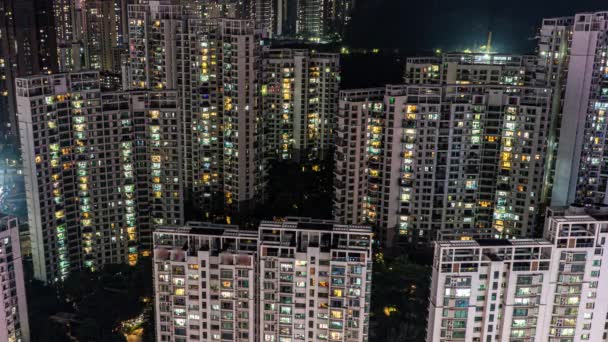 Día Noche Lapso Tiempo Los Edificios Apartamentos China Timelapse Ventanas — Vídeo de stock