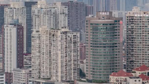 Dia Noite Timelapse Edifícios Apartamentos Centro Cidade Cidade Lotada Chinesa — Vídeo de Stock