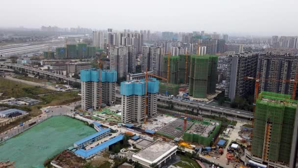 Wide Shot Many Buildings Construction Chengdu Rapid Urban Development Second — ストック動画
