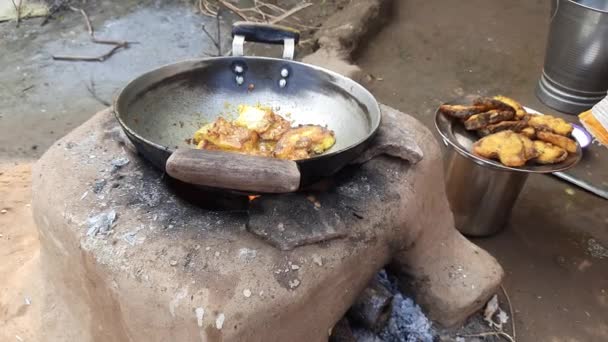 Fisch Holzofen Braten Traditioneller Kochstil Indien Das Essen Wird Durch — Stockvideo