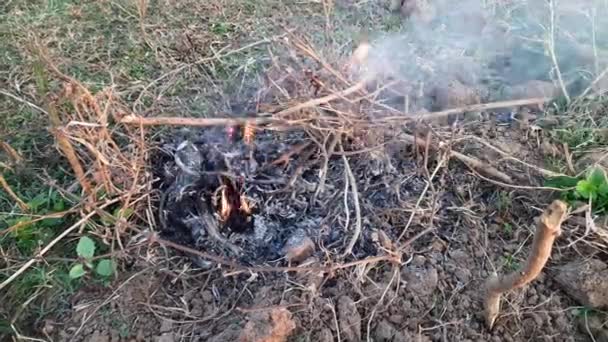 Api Kayu Orang Orang Desa Menghangatkan Api Dalam Cuaca Dingin — Stok Video