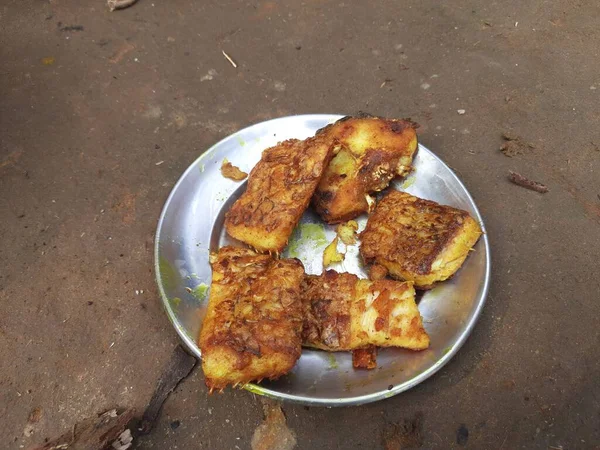 Tasty Spicy Fish Fry Indian Food Tasty Baked Fish Plate — Fotografia de Stock