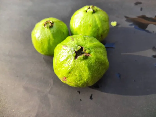 Guava Fruits Black Background Commontropical Fruit Its Other Names Common — стоковое фото