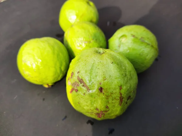 Guava Fruits Black Background Commontropical Fruit Its Other Names Common — стоковое фото