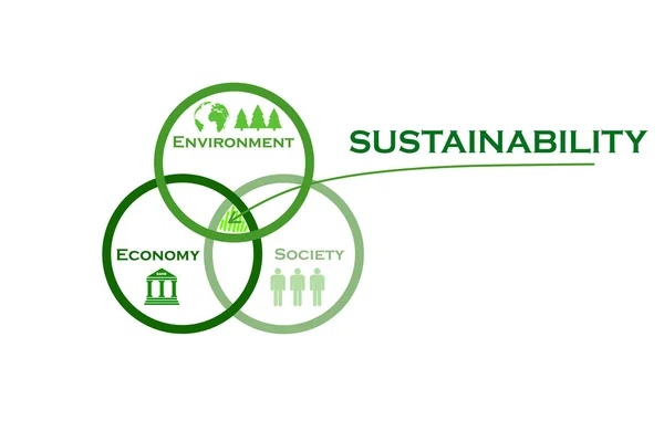 说明可持续发展概念是环境 社会和经济界的交叉点 — 图库照片