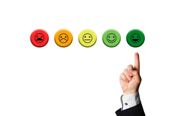 Kunde Oder Mitarbeiter Oder Stakeholder Stausfaction Fünf Smileys Mit Grünem — Stockfoto