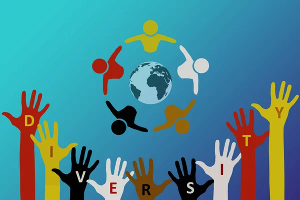 Diversity Und Teamführungskonzept Erhobene Hände Von Menschen Unterschiedlicher Hautfarbe Mit — Stockfoto