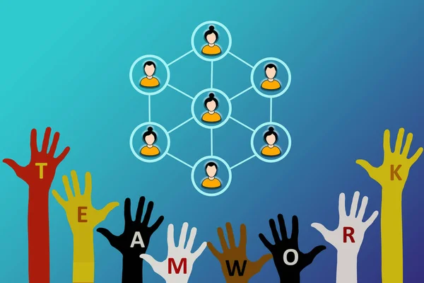 Teamwork Konzept Erhobene Hände Mit Der Aufschrift Teamwork Mit Einem — Stockfoto