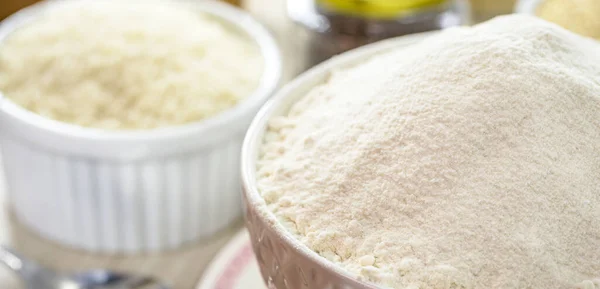 Mąka Ryżowa Alternatywna Mąka Bogata Witaminy Stosowane Wegańskiej Żywności Bezglutenowe — Zdjęcie stockowe