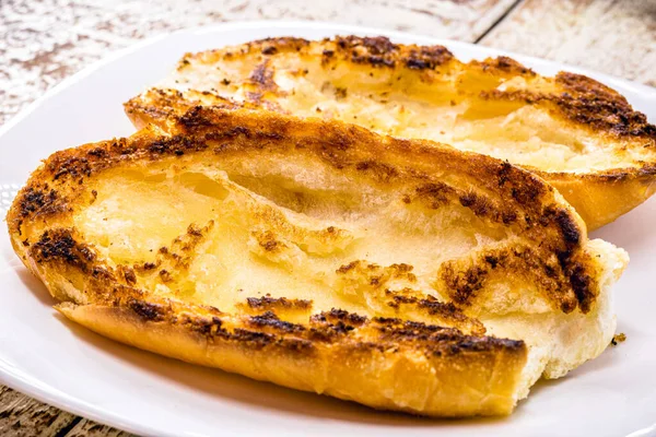 Snack Desayuno Brasileño Llamado Pan Chapa Pan Francés Cortado Por — Foto de Stock