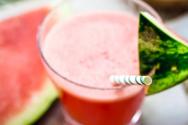 Paper Straw Biodegradable Material Plastic Glass Watermelon Juice Spot Focus — 스톡 사진