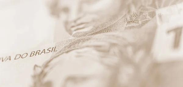 Деталі Реальної Банкноти Бразильські Гроші Точковий Фокус Концепція Бразильської Економіки — стокове фото