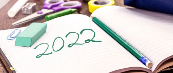 School Notebook Copy Space Written Date 2022 Back School Concept — Stock Photo, Image