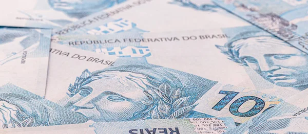 Különböző 100 Reais Bankjegyek Brazil Brazil Pénz Háttérben Textúra Fődíj — Stock Fotó