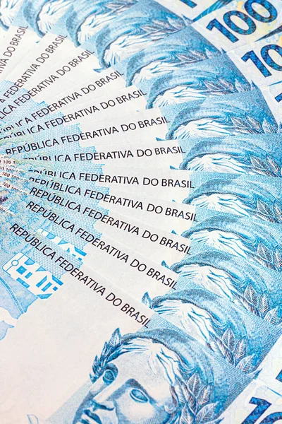 One Hundred Reais Banknotes Brazil Money Background Texture Growing Economy — Stock Photo, Image