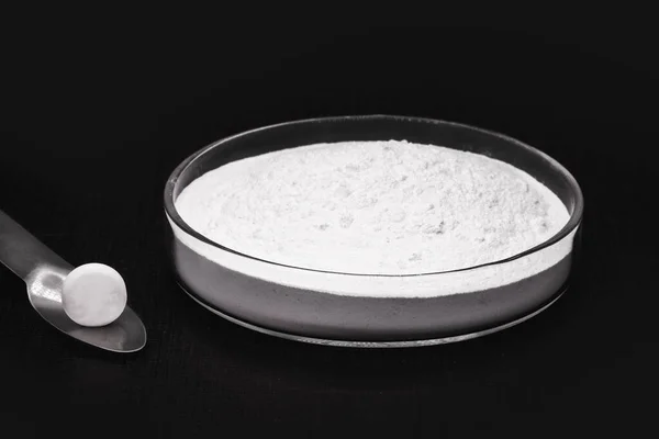 Acetylsalicylic Acid Powder Being Produced Laboratory Petri Dish Medicine Obtained — Stockfoto